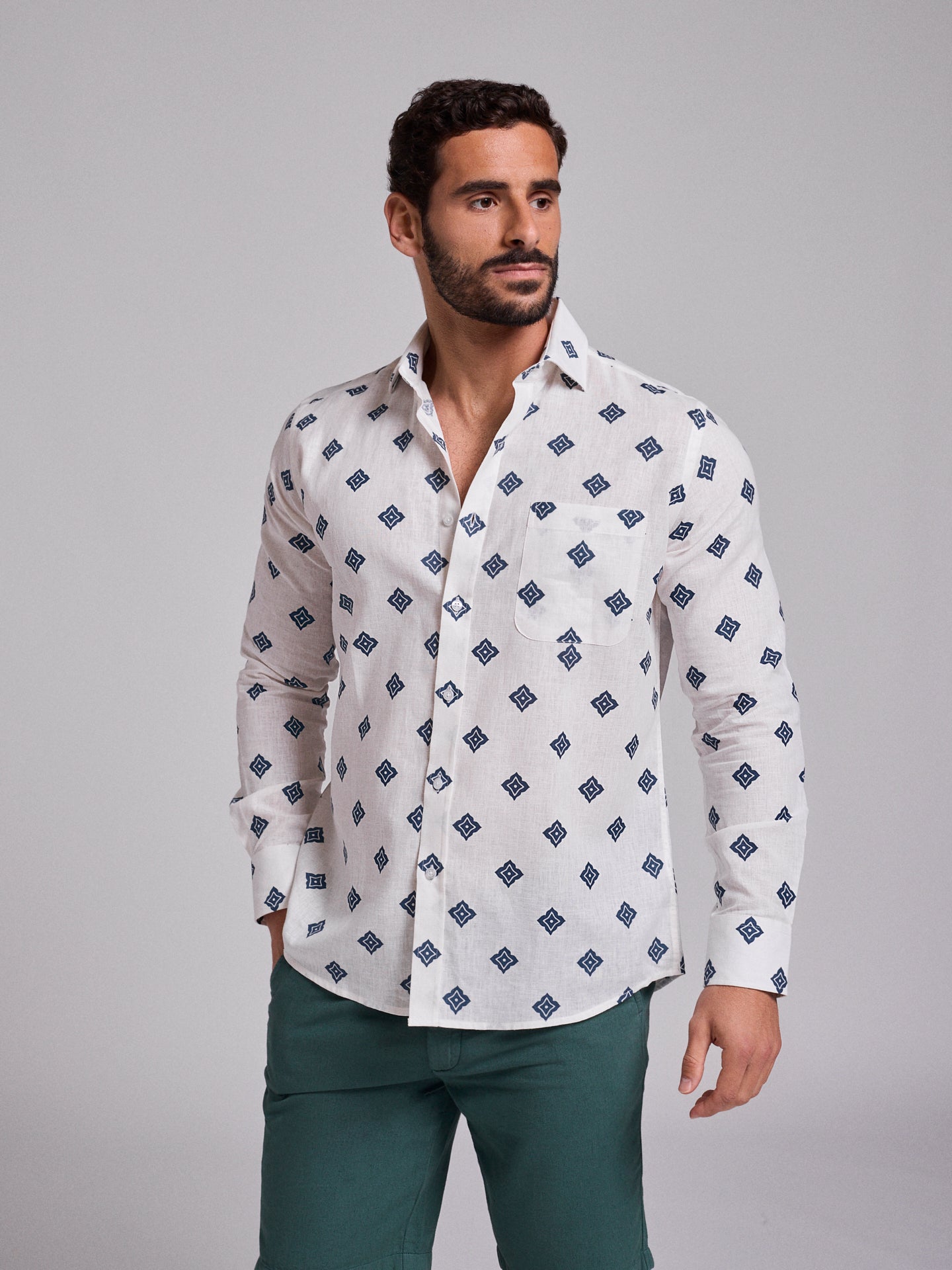 Camisa Linho Azul Manga Comprida Regular Fit Mr. Blue