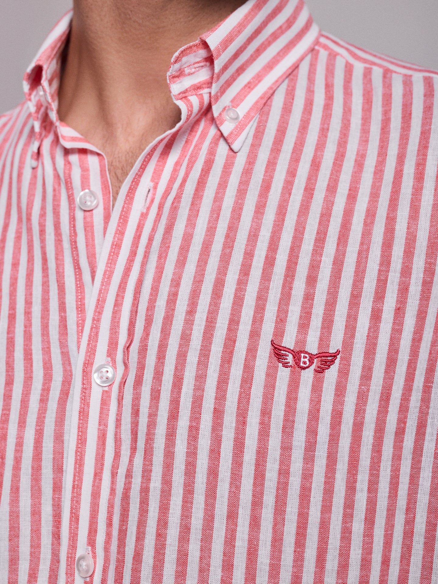 Camisa Linho Vermelha Manga Comprida Regular Fit Mr. Blue