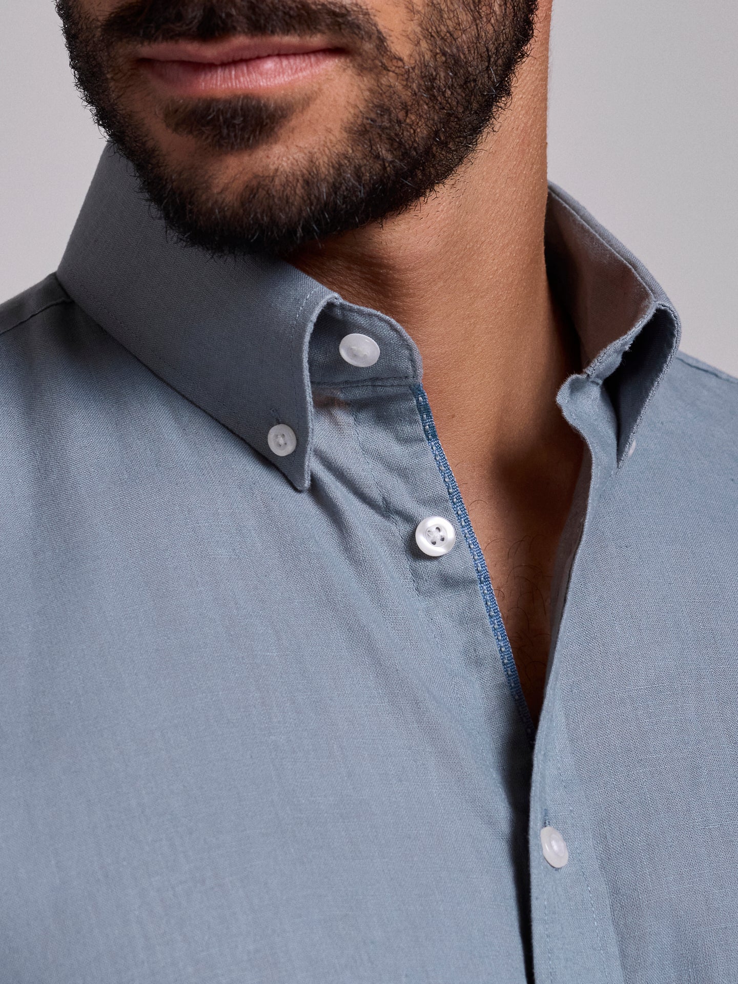 Camisa Linho Azul Manga Comprida Regular Fit Mr. Blue