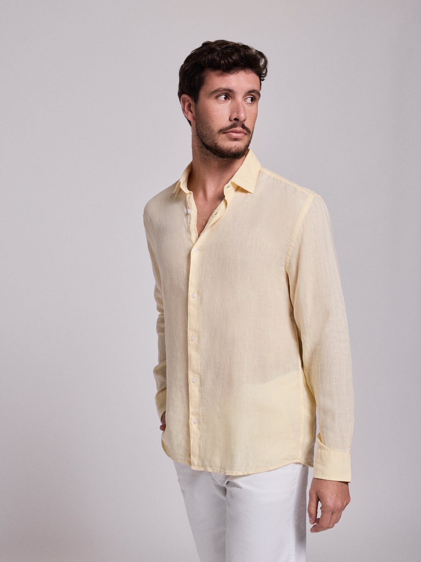 CAMISA LINHO AMARELA MANGA COMPRIDA TAILORED FIT MARK BELLUCCI