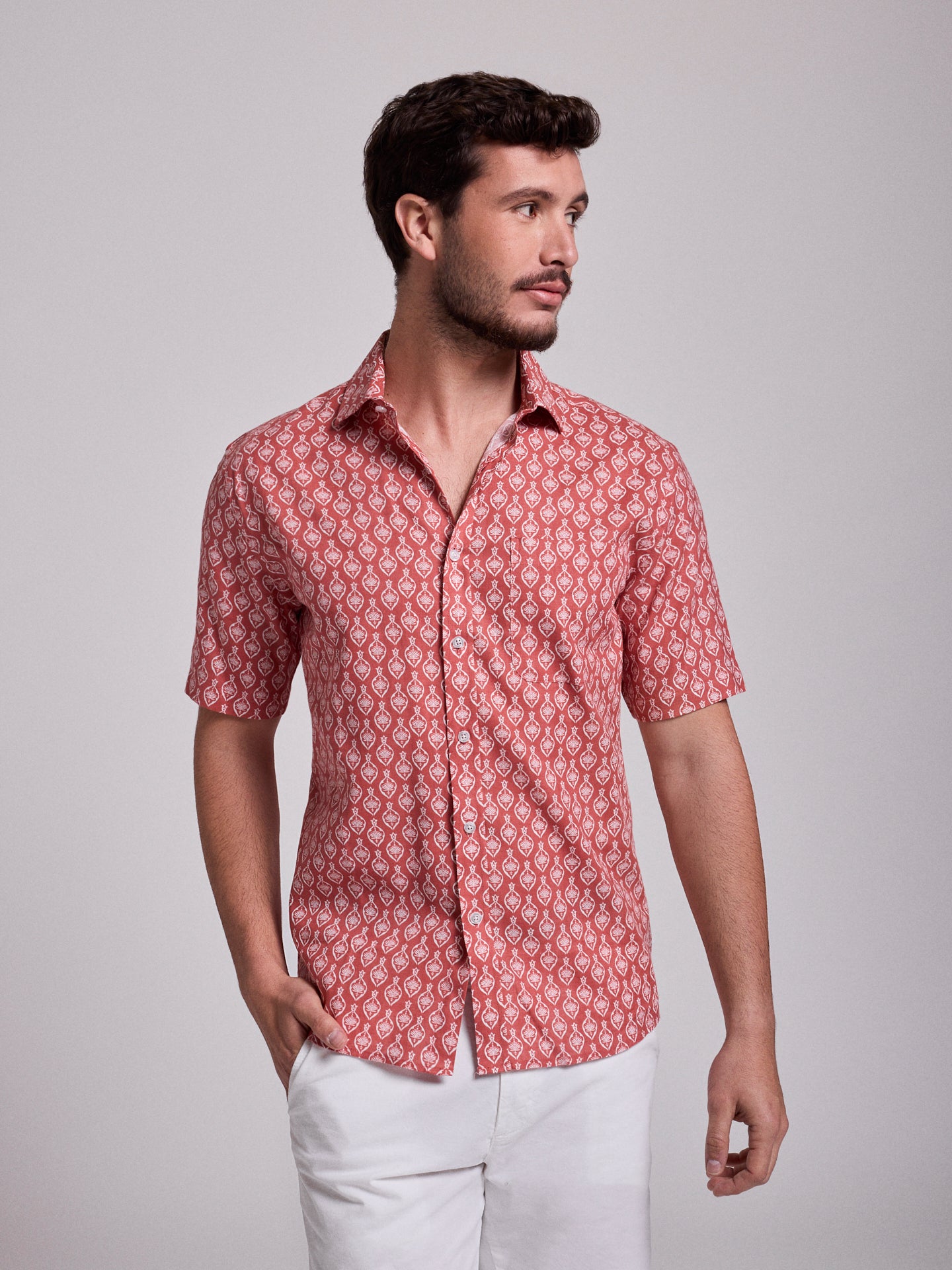 Camisa Linho Vermelha Manga Curta Regular Fit Mr. Blue