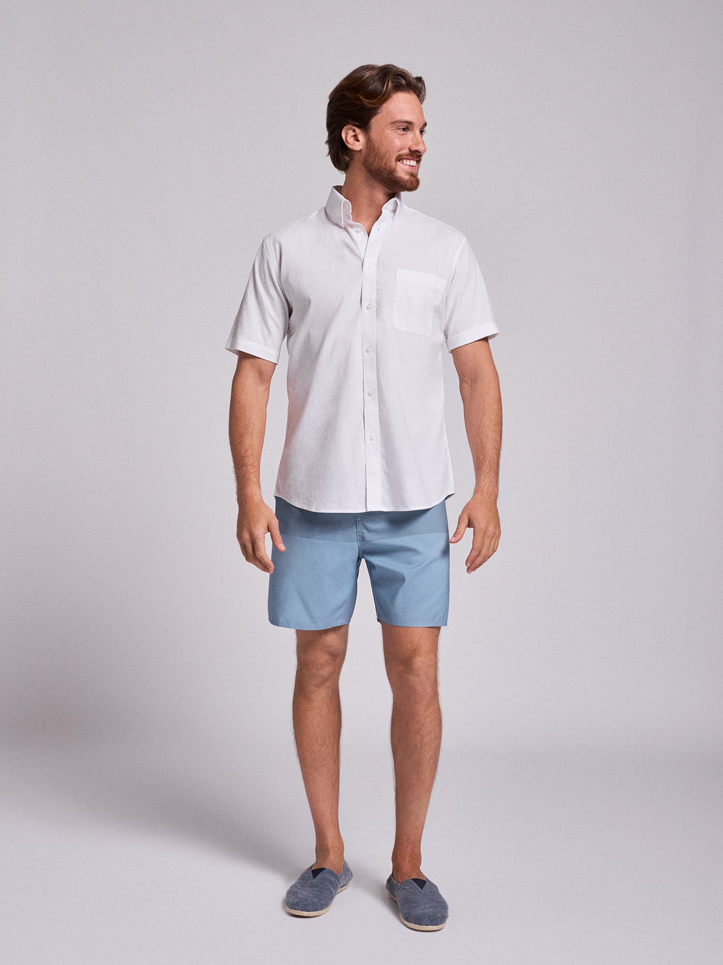 Camisa Linho Branca Manga Curta Regular Fit Mr. Blue