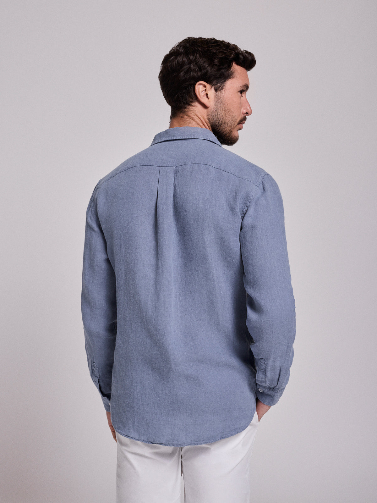 CAMISA LINO AZUL MANGA LARGA SASTRERÍA MARK BELLUCCI