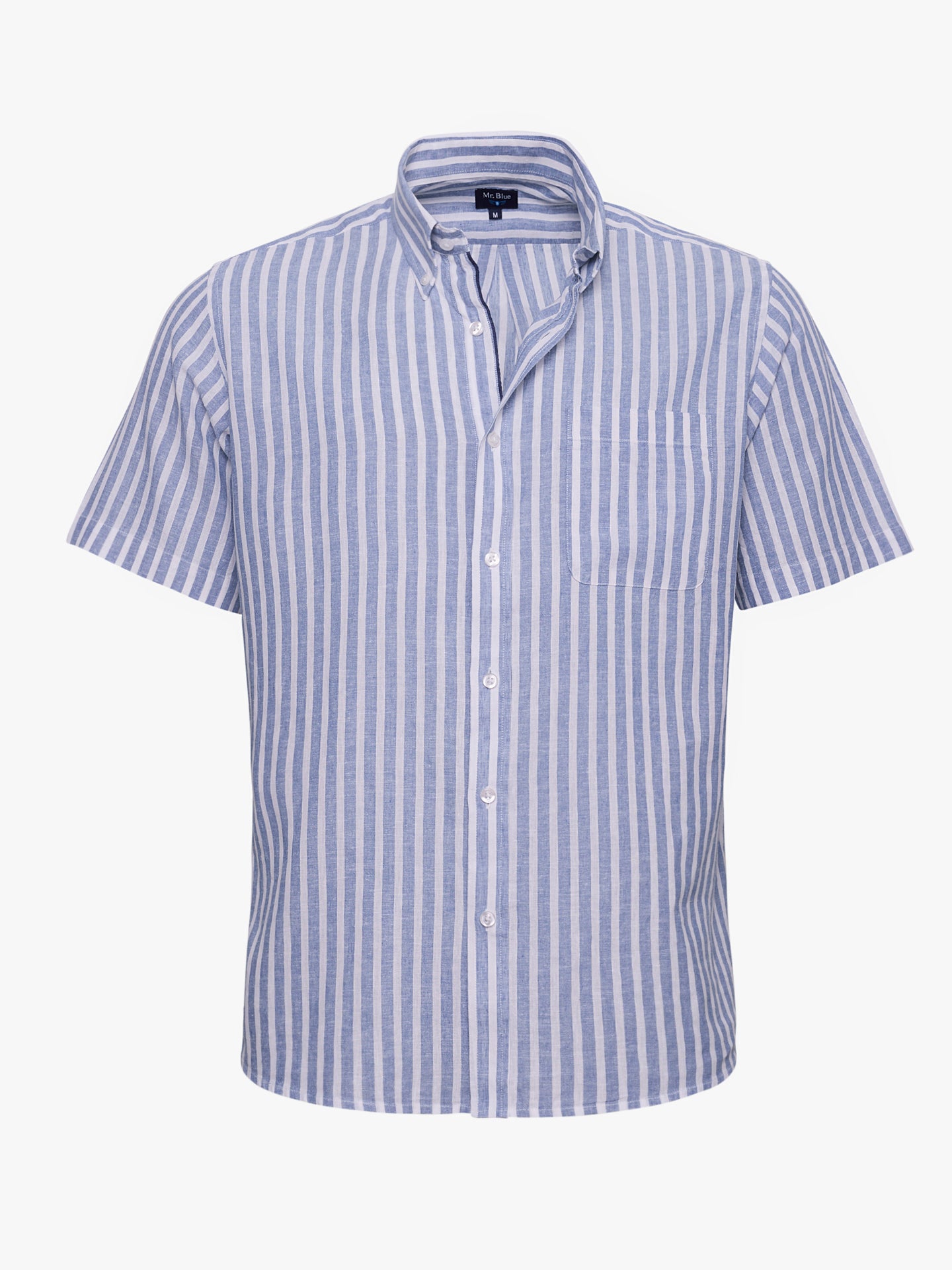 Camisa Linho Azul Manga Curta Regular Fit Mr. Blue
