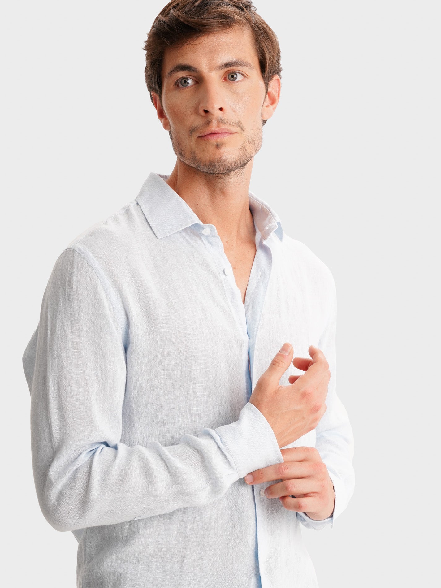 CAMISA LINO AZUL MANGA LARGA SASTRERÍA MARK BELLUCCI