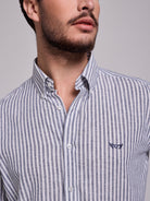 Camisa Linho Azul Manga Comprida Regular Fit Mr. Blue