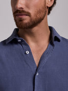 Camisa Linho Azul Manga Comprida Tailored Fit Mr. Blue