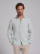 Camisa Linho Verde Manga Comprida Tailored Fit Mr. Blue