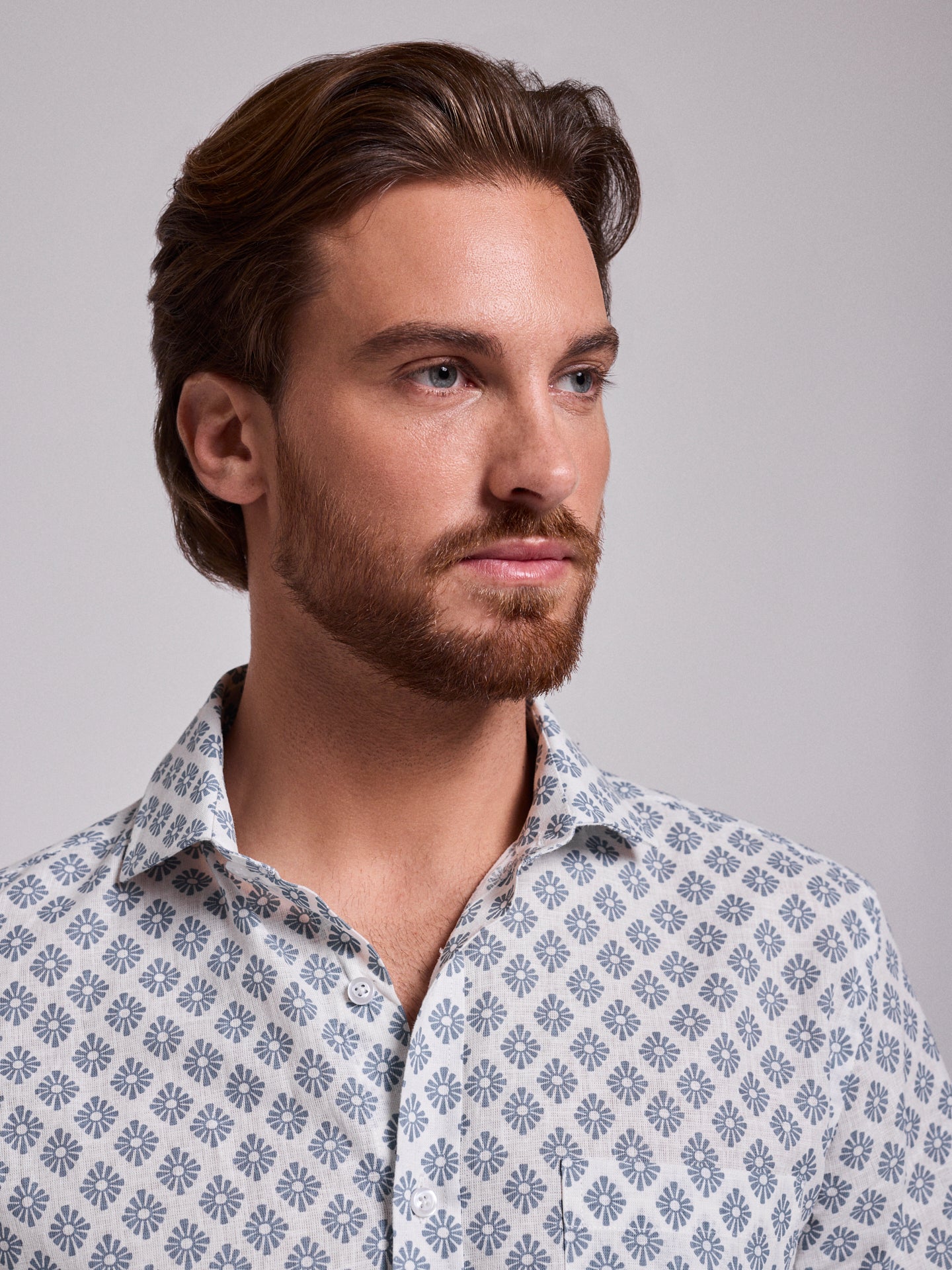 Camisa Linho Azul Manga Curta Regular Fit Mr. Blue