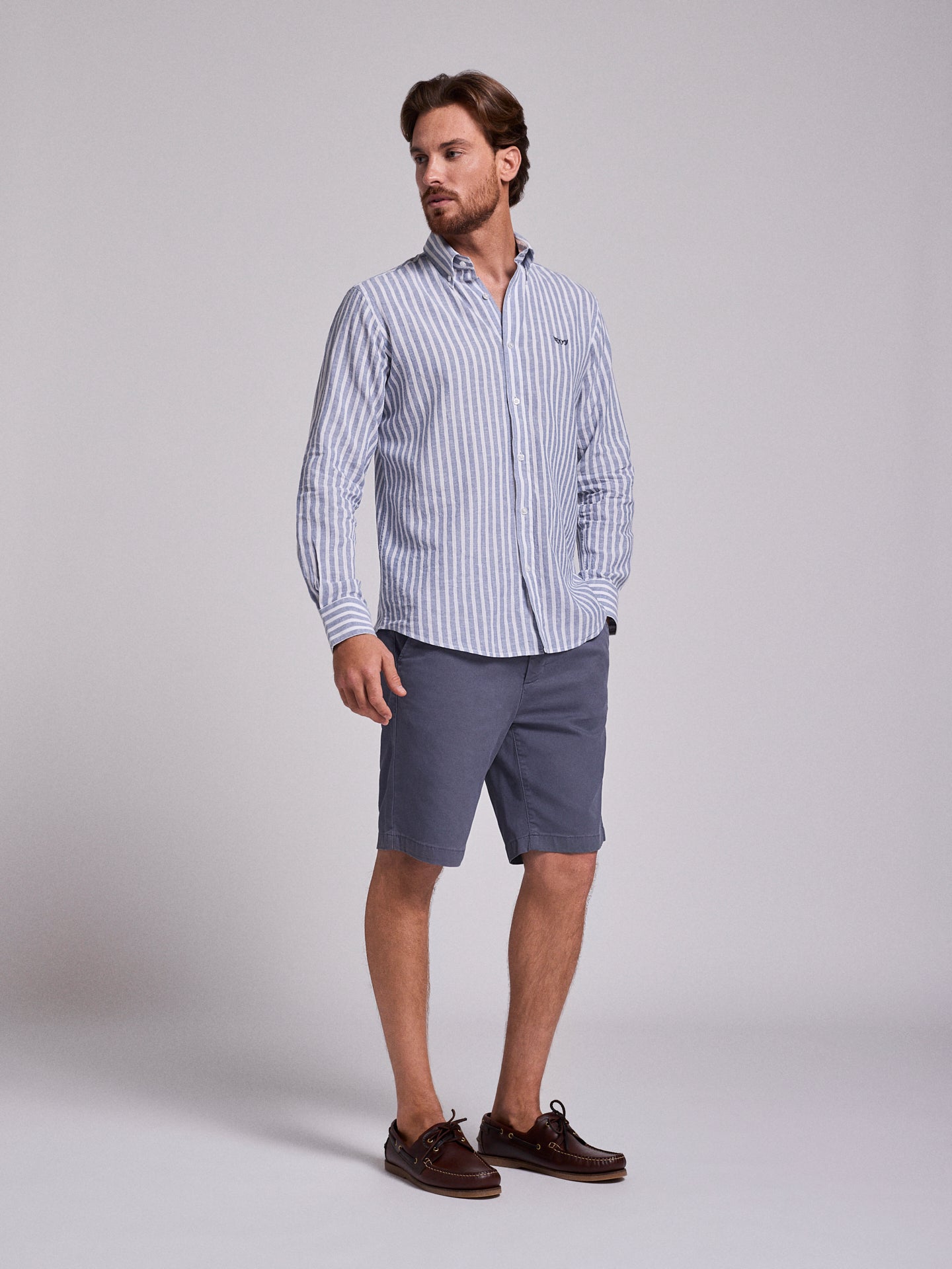 Camisa Linho Azul Manga Comprida Regular Fit Mr. Blue