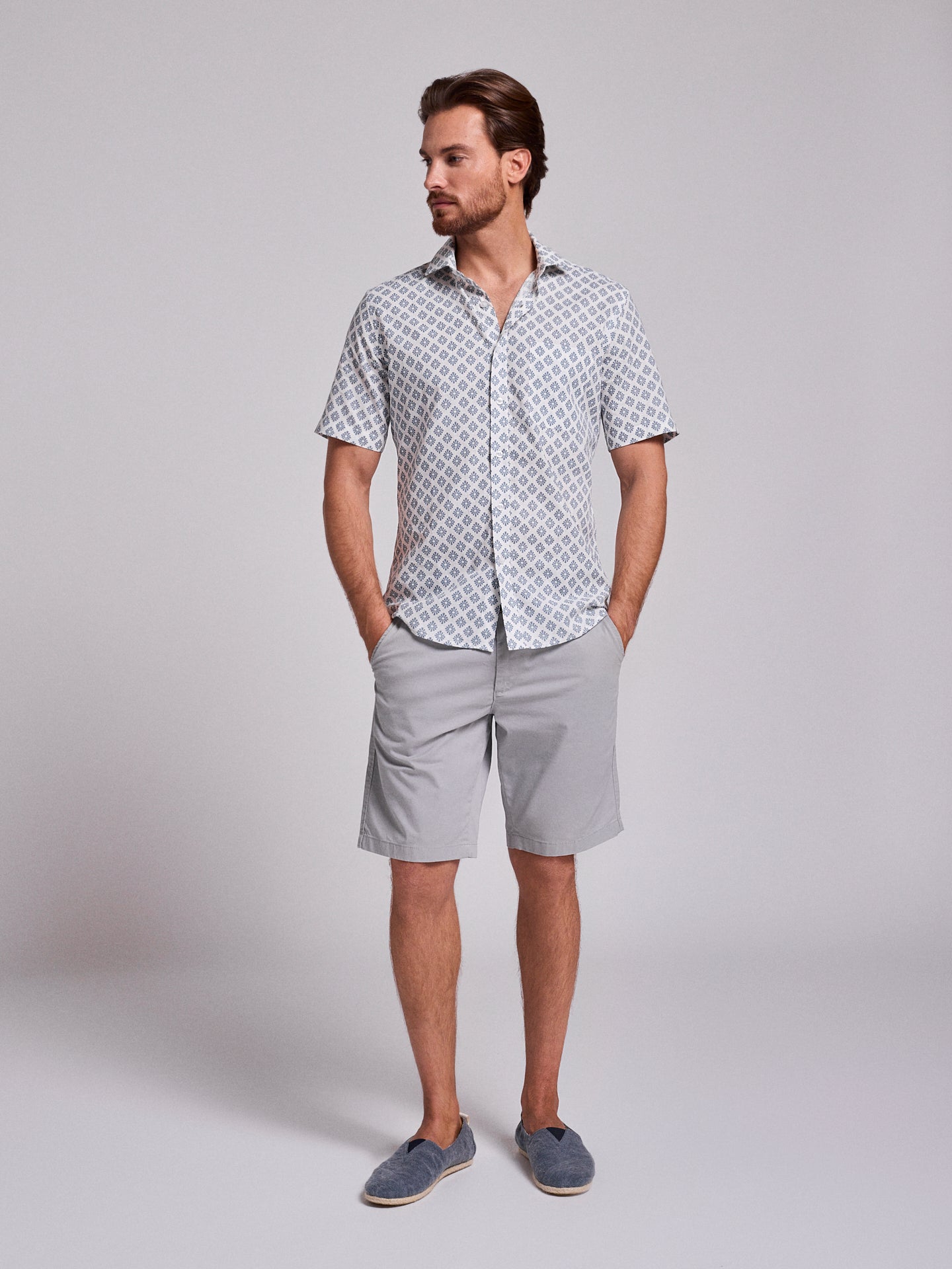 Camisa Linho Azul Manga Curta Regular Fit Mr. Blue