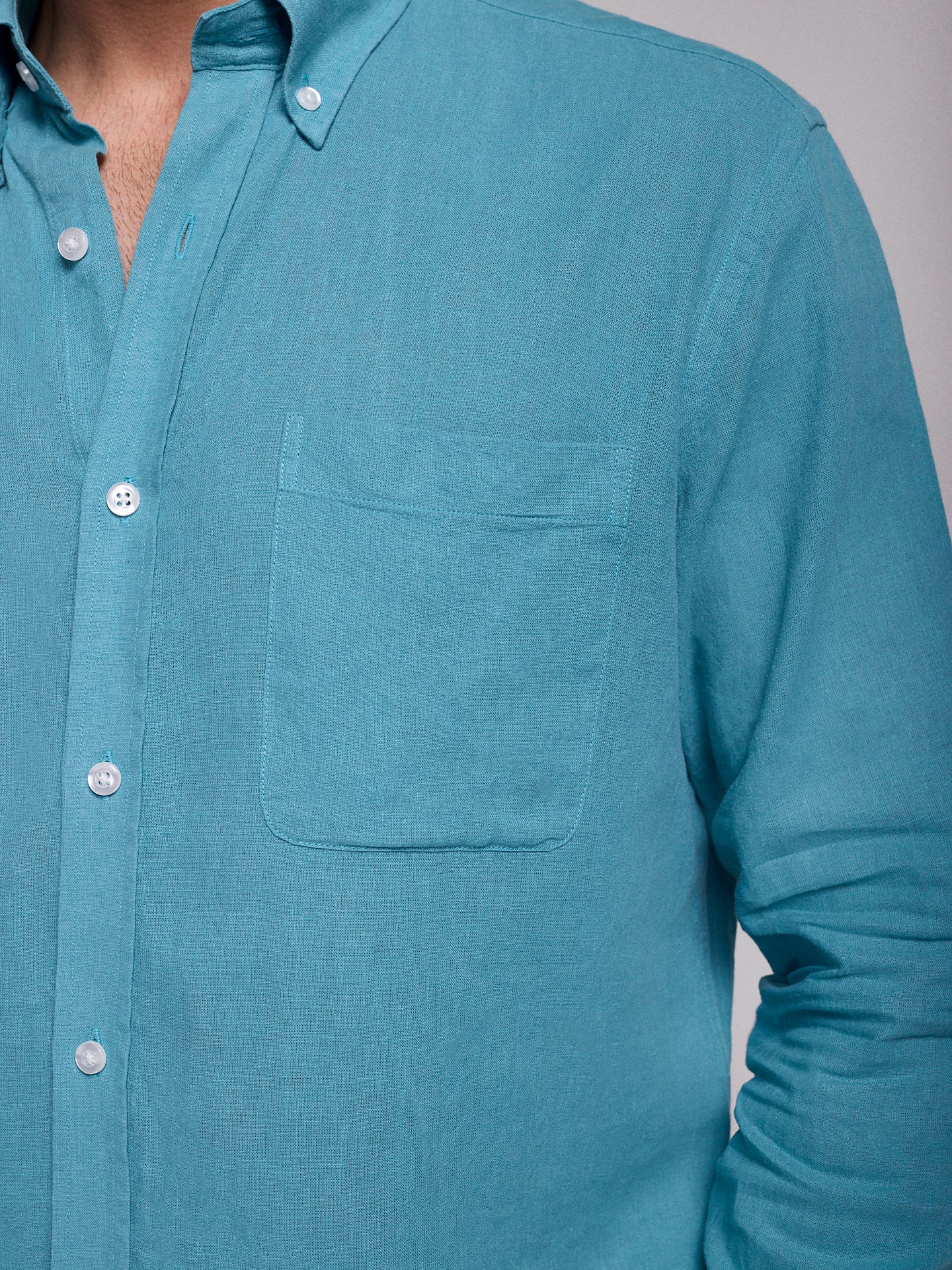 Camisa Linho Azul Manga Comprida Regular Fit Mr. Blue