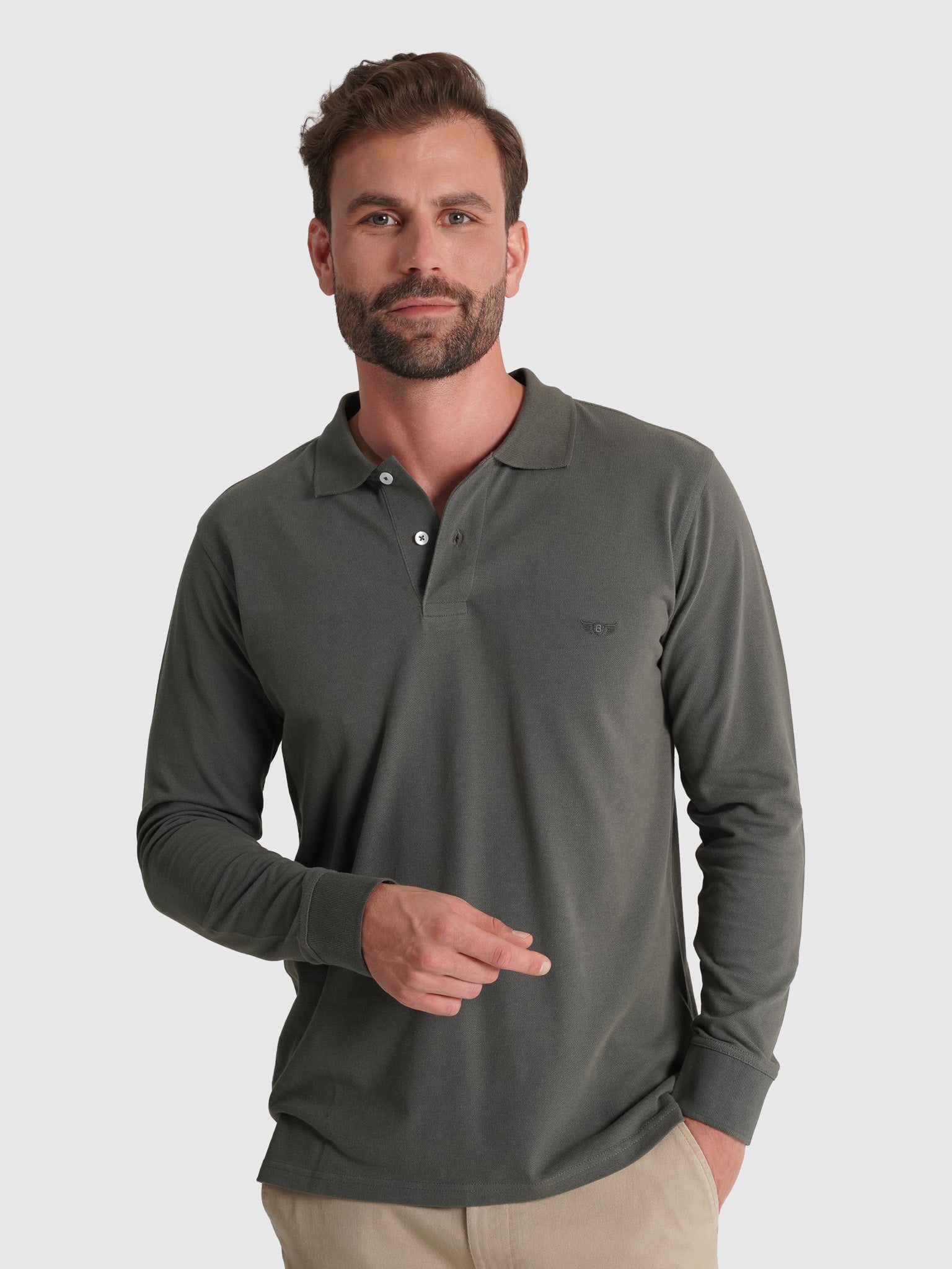 Polo Algodão Verde Manga Comprida Regular Fit Mr. Blue