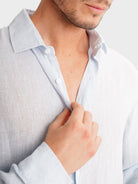 CAMISA LINO AZUL MANGA LARGA SASTRERÍA MARK BELLUCCI