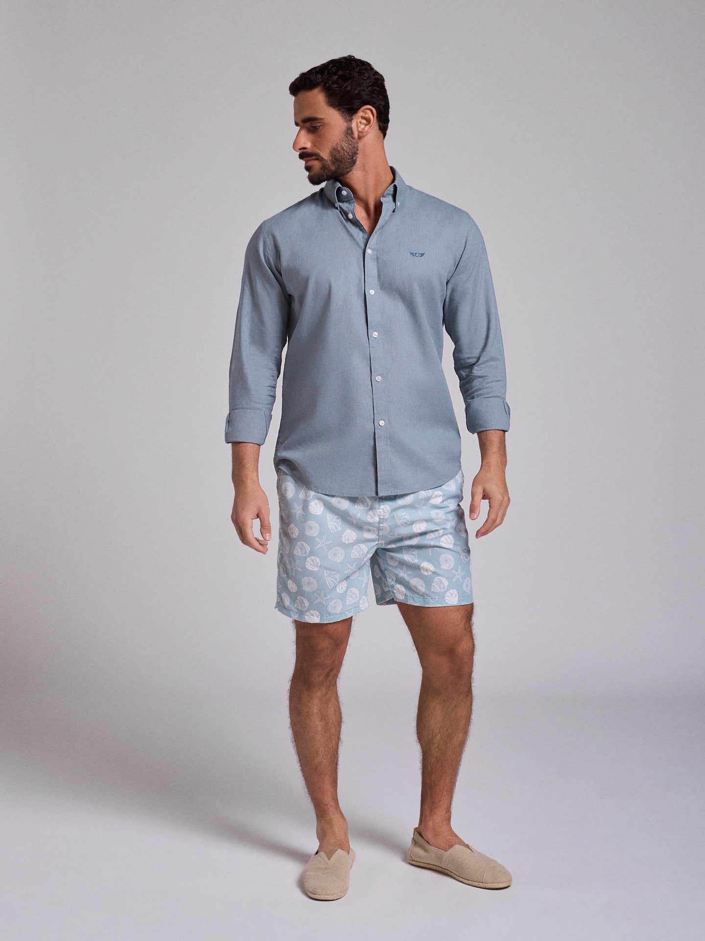 Camisa Linho Azul Manga Comprida Regular Fit Mr. Blue