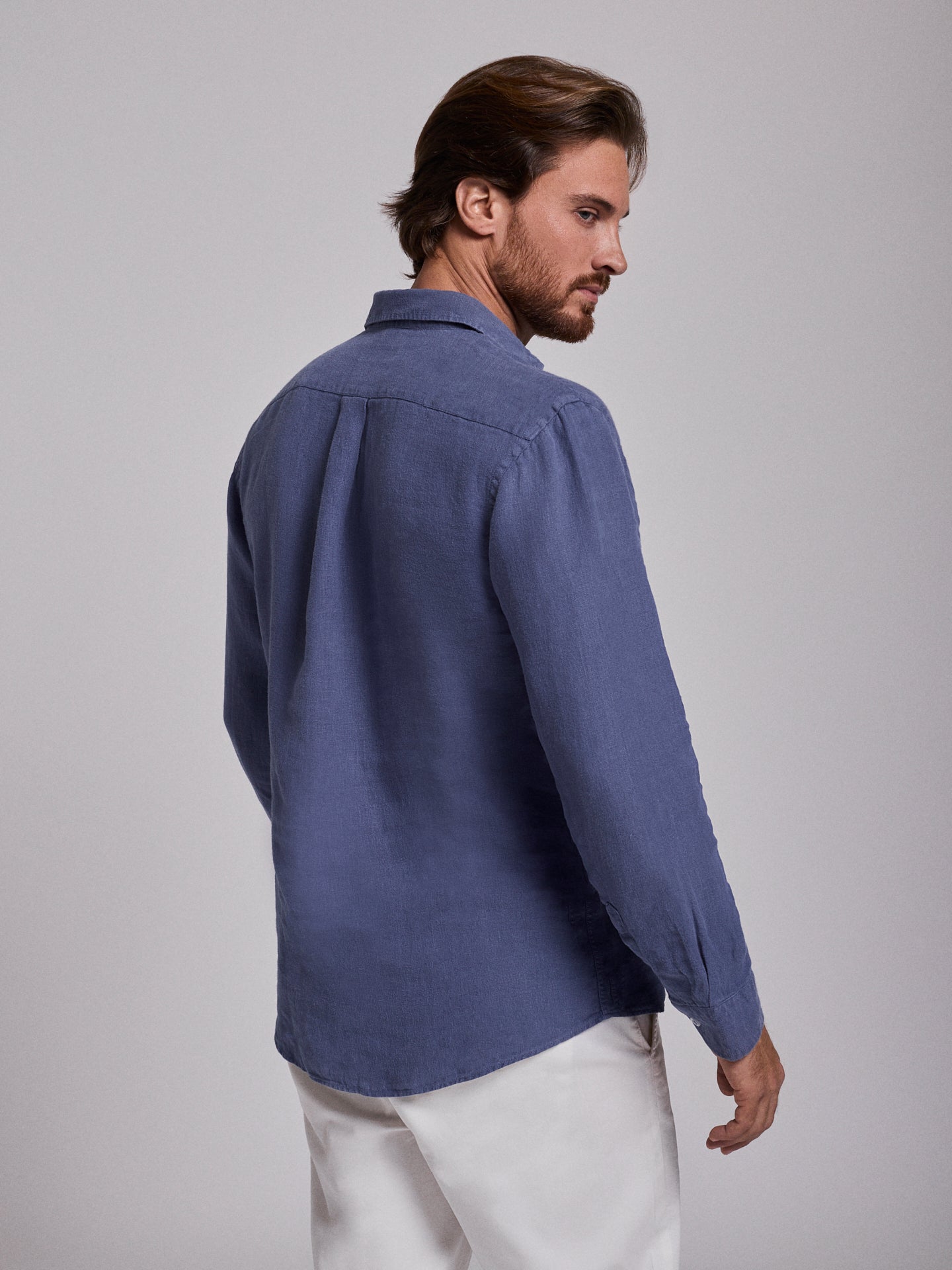 Camisa Linho Azul Manga Comprida Tailored Fit Mr. Blue