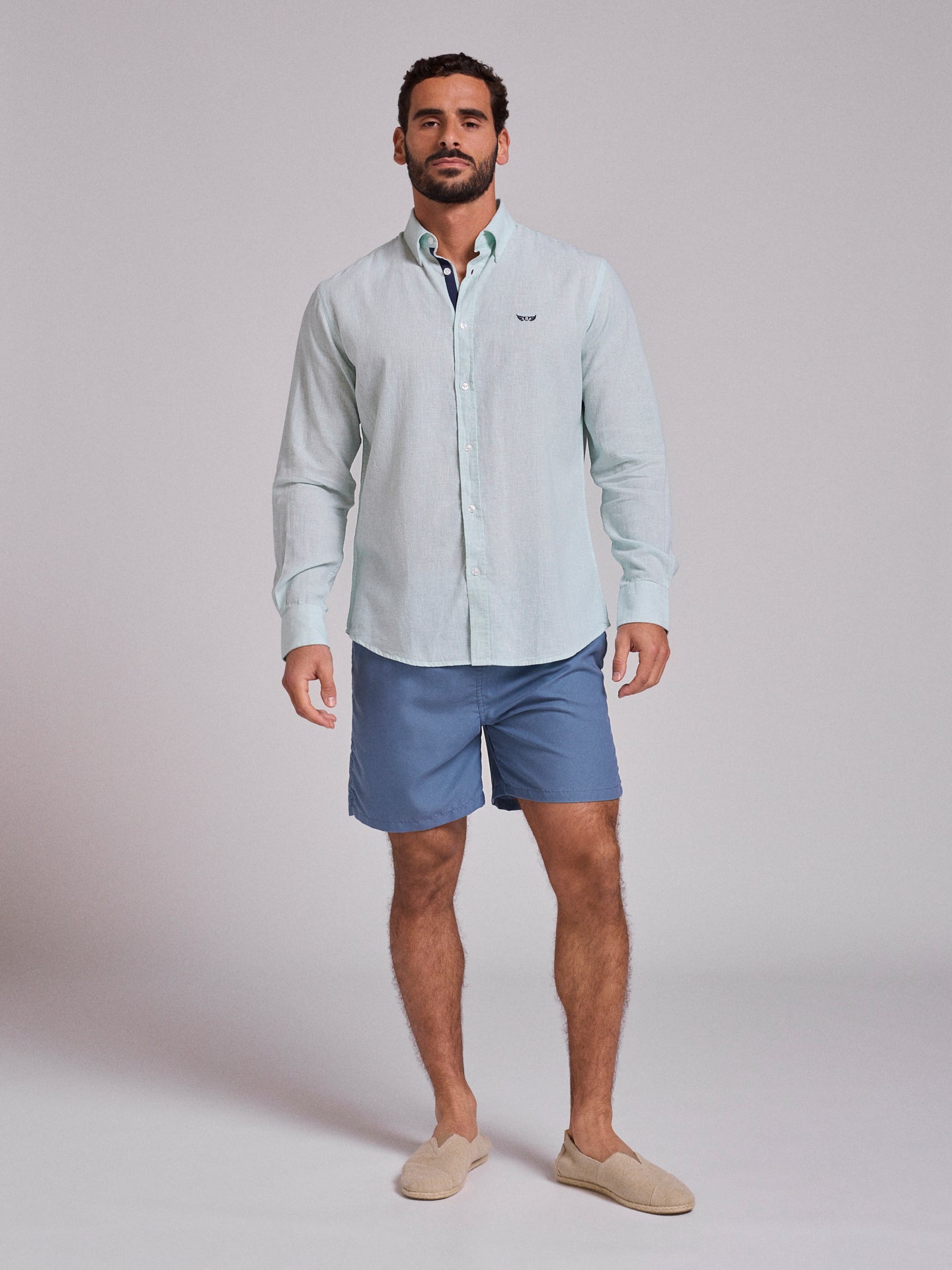 Camisa Linho Verde Manga Comprida Regular Fit Mr. Blue