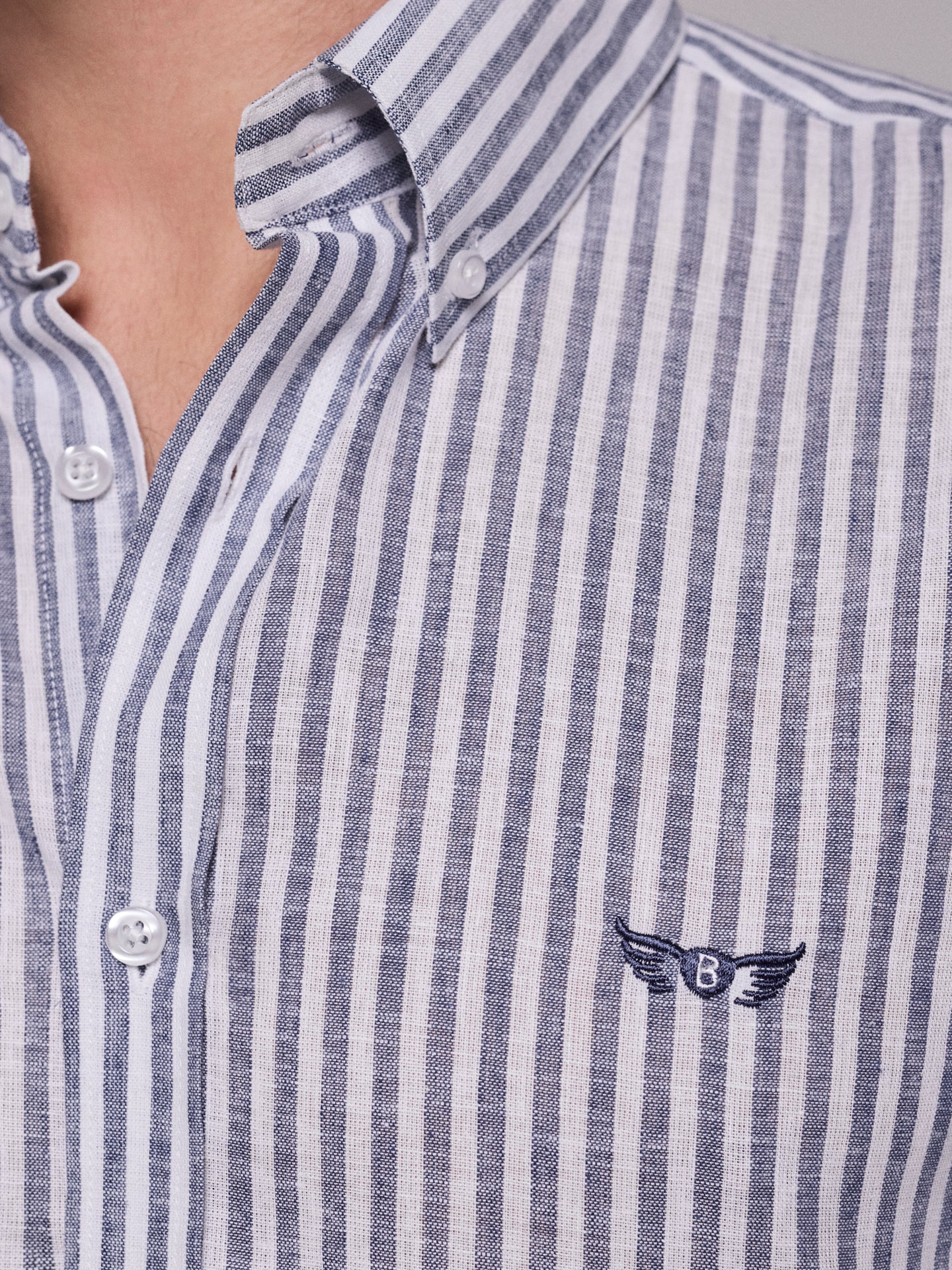 Camisa Linho Azul Manga Comprida Regular Fit Mr. Blue