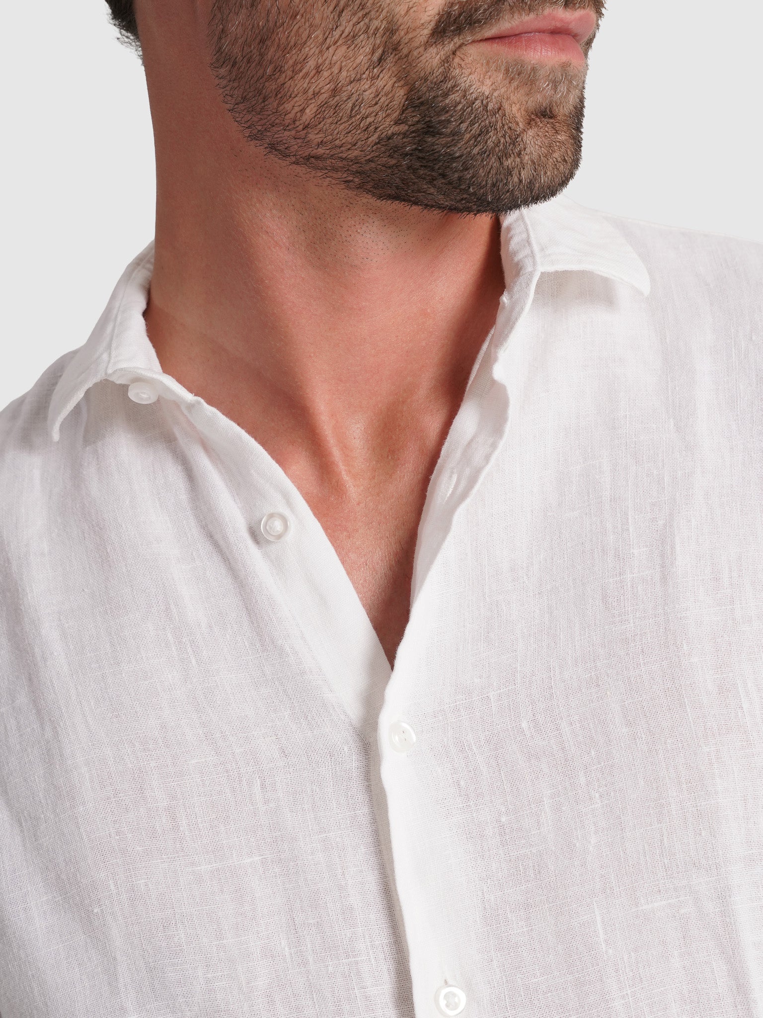 Camisa Linho Branca Manga Comprida Tailored Fit Mr. Blue