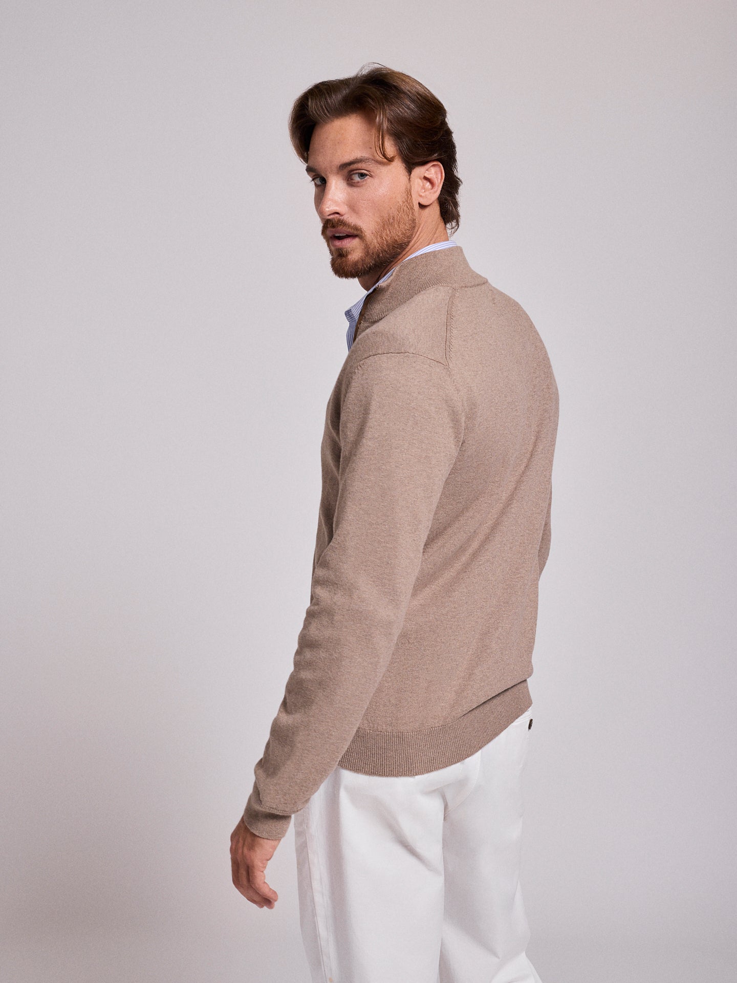 Pullover Algodão Bege Manga Comprida Regular Fit Mr. Blue