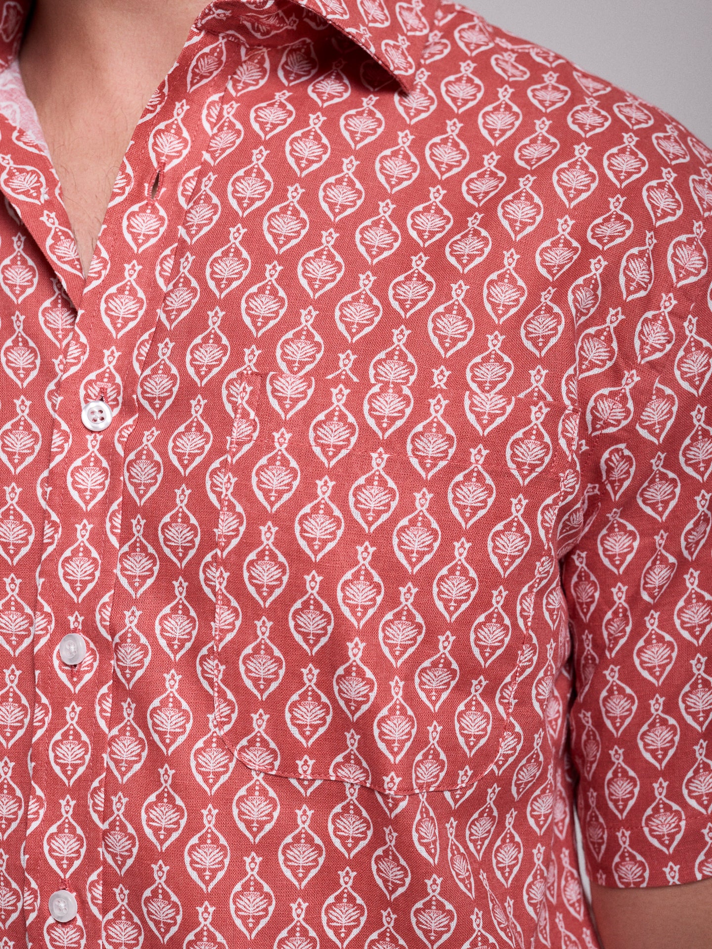 Camisa Linho Vermelha Manga Curta Regular Fit Mr. Blue