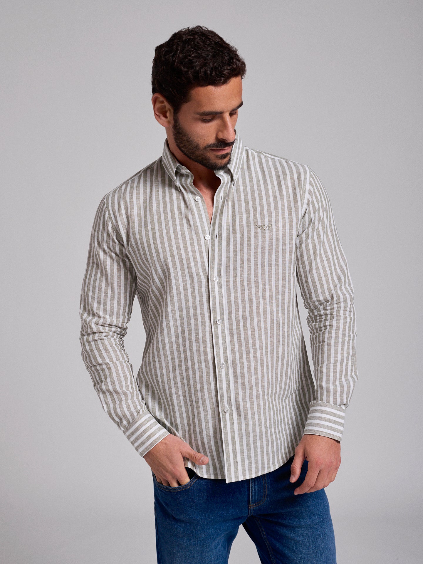 Camisa Linho Verde Manga Comprida Regular Fit Mr. Blue