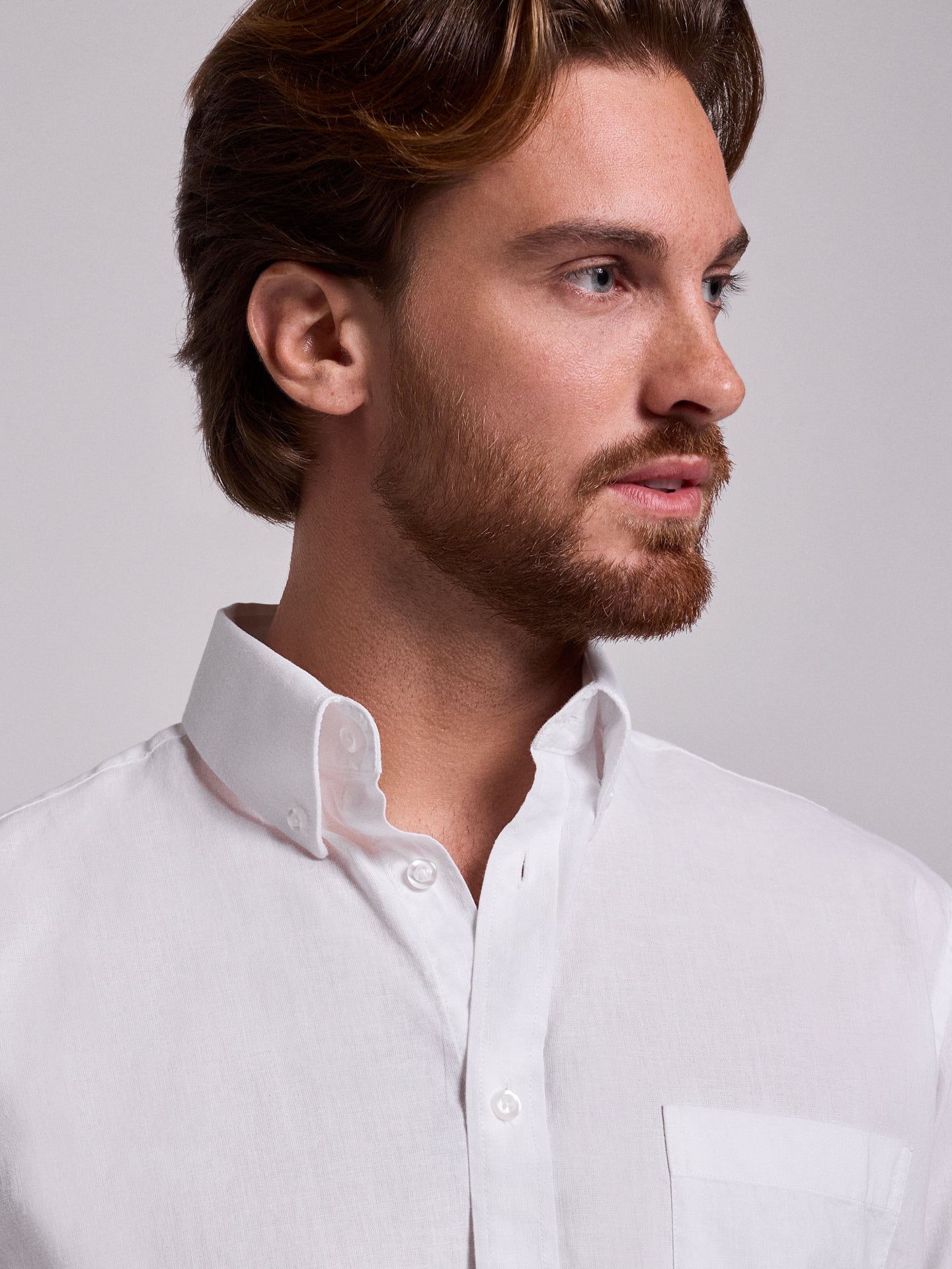 Camisa Linho Branca Manga Curta Regular Fit Mr. Blue