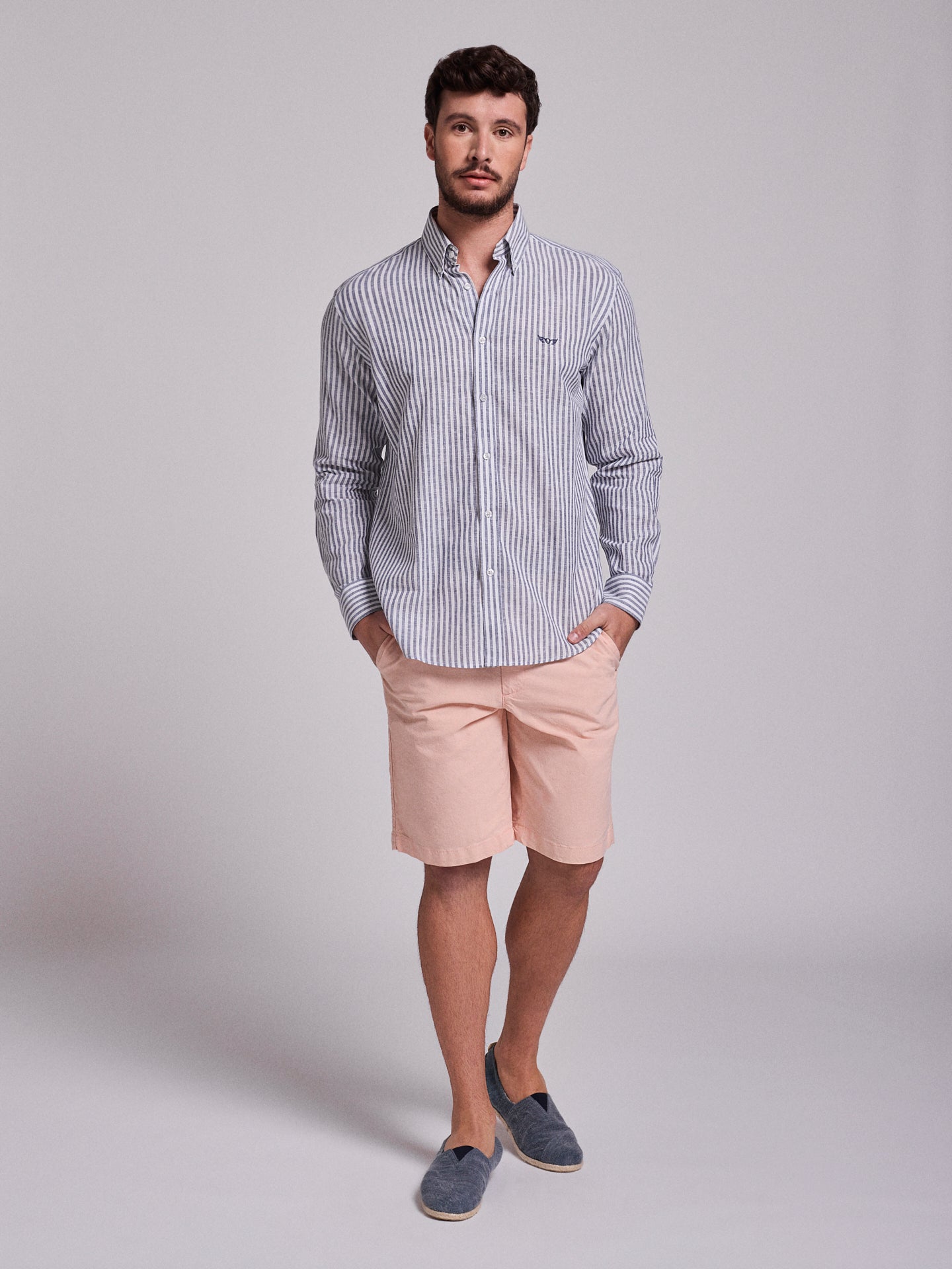 Camisa Linho Azul Manga Comprida Regular Fit Mr. Blue