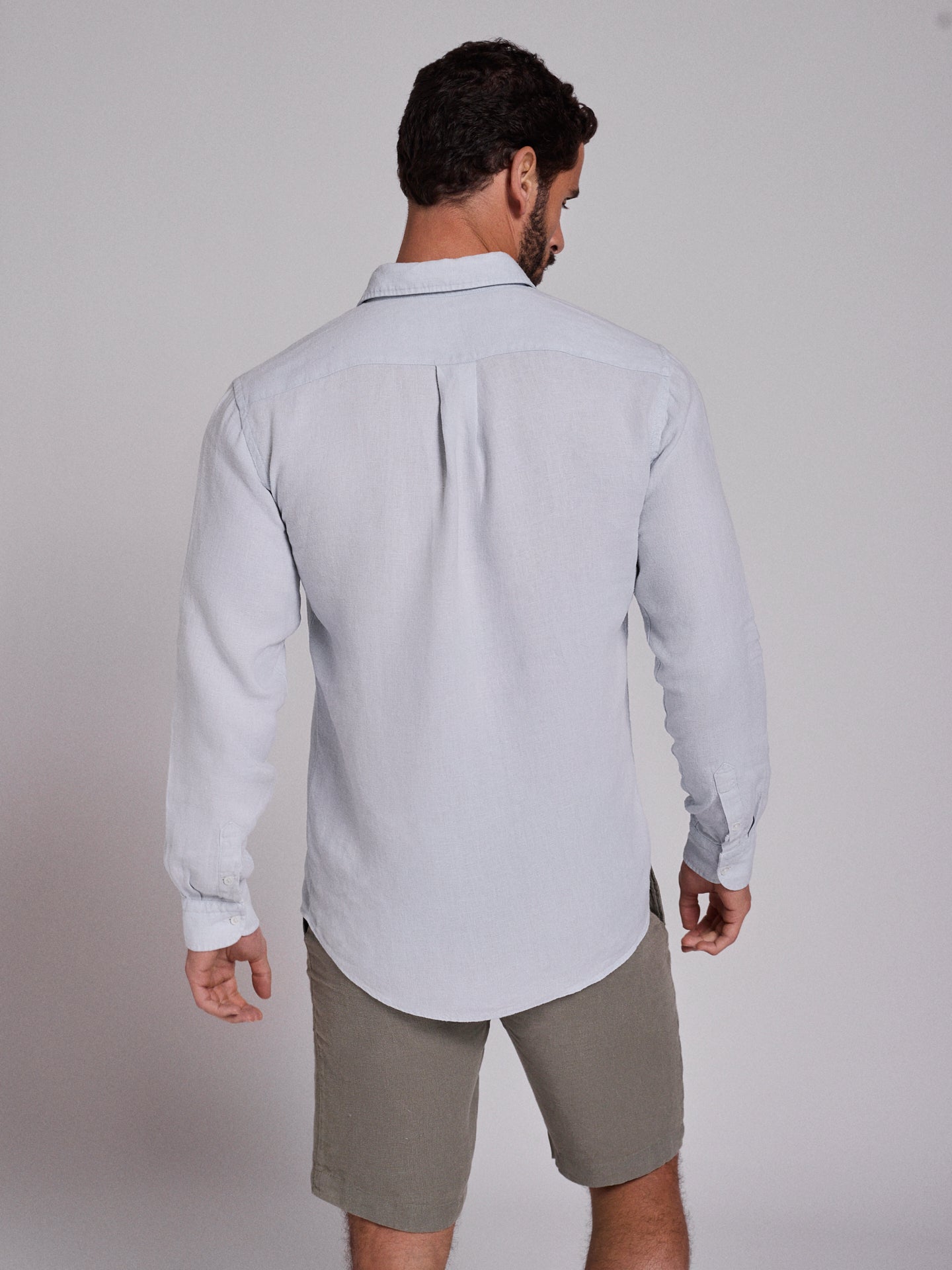 Camisa Linho Azul Manga Comprida Tailored Fit Mr. Blue