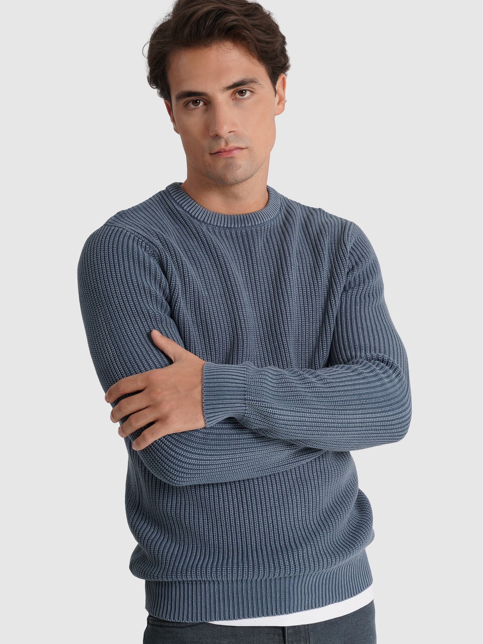 PULLOVER ALGODÃO AZUL MANGA COMPRIDA REGULAR FIT MR. BLUE