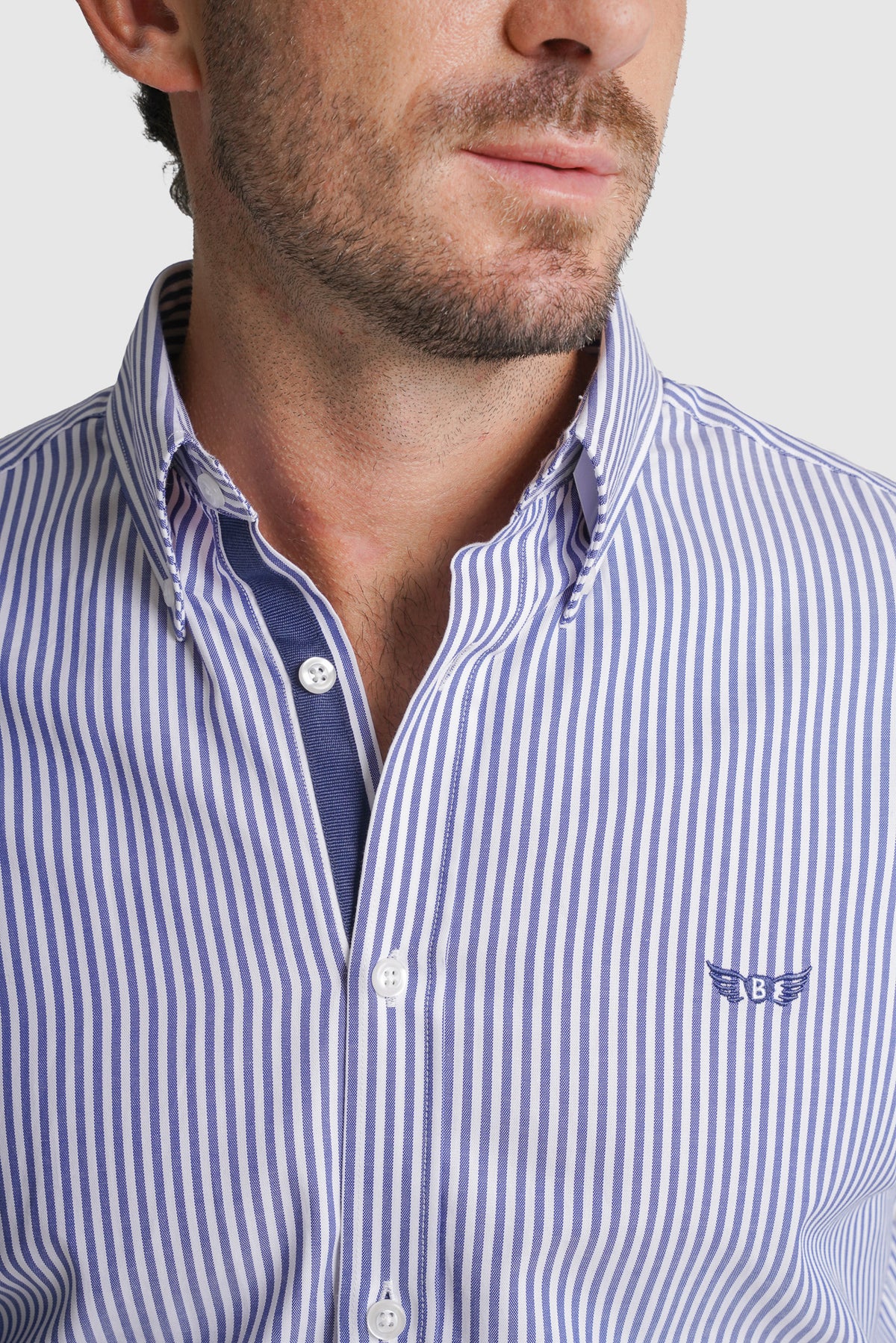 CAMISA FIL-A-FIL REGULAR FIT AZUL ÀS RISCAS MR. BLUE